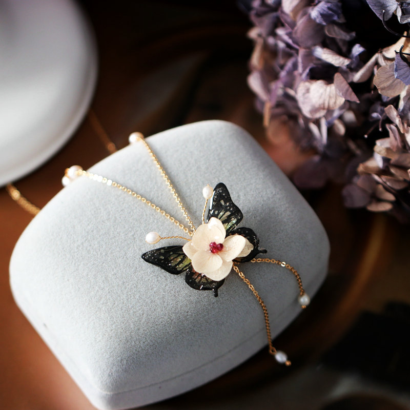 SINZRY handmade real preserved flower butterfly sweet pendant chokers necklaces for lady jewelry accessory