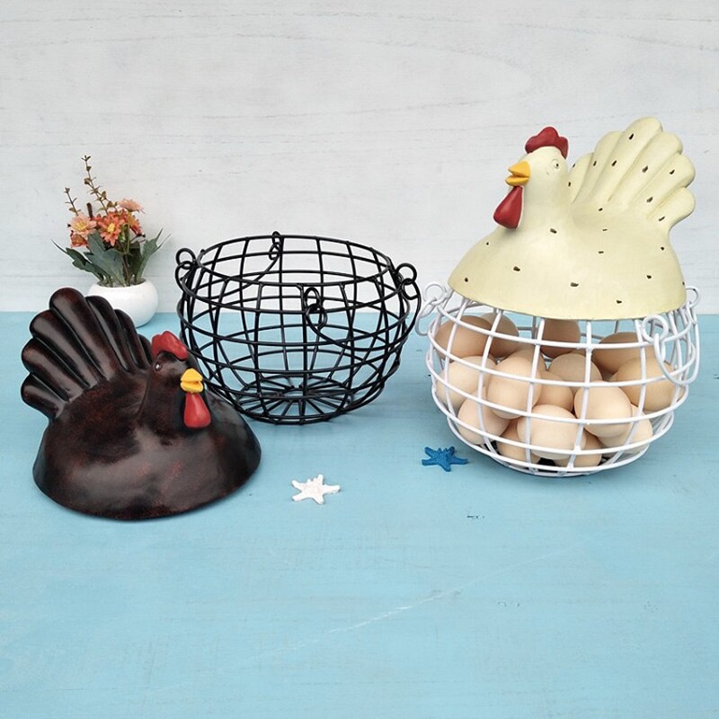 Amerikansk jern æg opbevaring kurv snack frugt kurv samling keramiske høne ornamenter dekoration køkken tilbehør