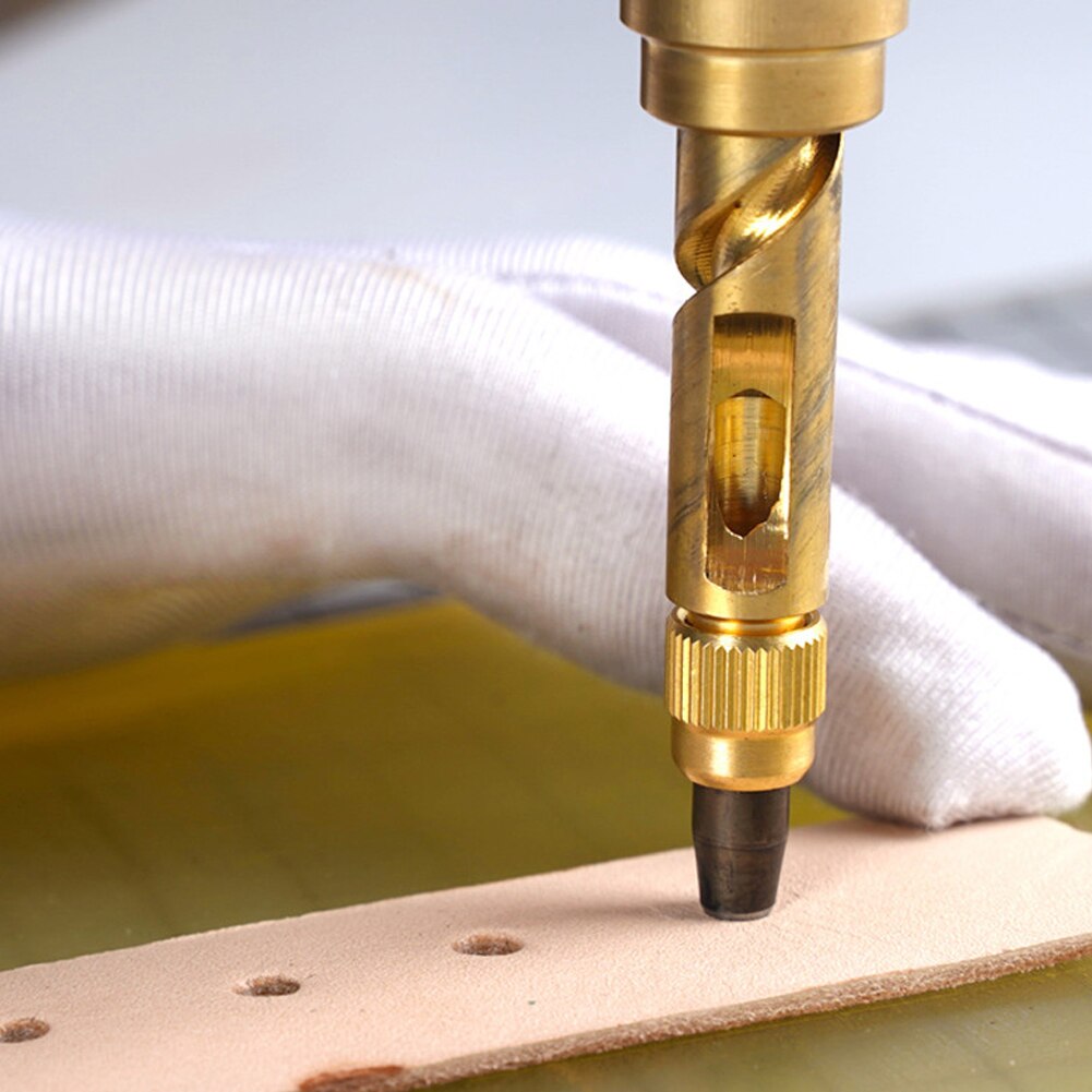 Automatic Belt Punch Leather Belt Screw Hole Puncher Wooden Handle Bookbinding Tool With 6 Tips 1.5-4mm Hole Punch Screw Drill