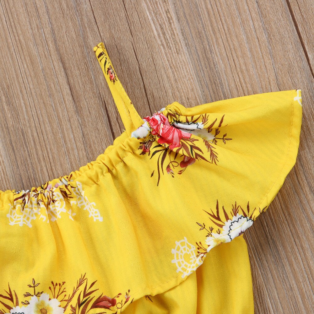 Kid Girls Summer Clothing Set Off Shoulder Floral Top + High Wait shorts 2Pcs Clothing Set