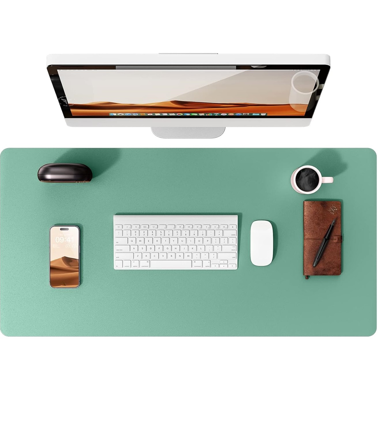 Leather Desk Pad Protector,Mouse Pad,Office Desk Mat,Waterproof Non-Slip PU Leather Desk Blotter,Computer Desk Pad for Women: 90x45 cm / green