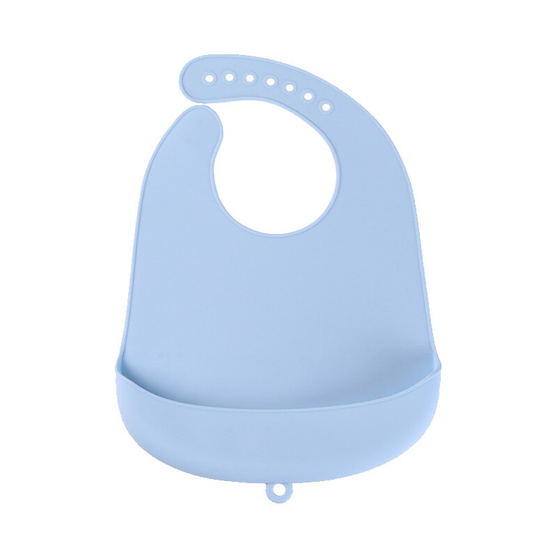 Babador impermeável do silicone do bebê da cor sólida com o avental de toalha da saliva do feijão dos bolsos projetado com o coletor largo profundo das migalhas: blue