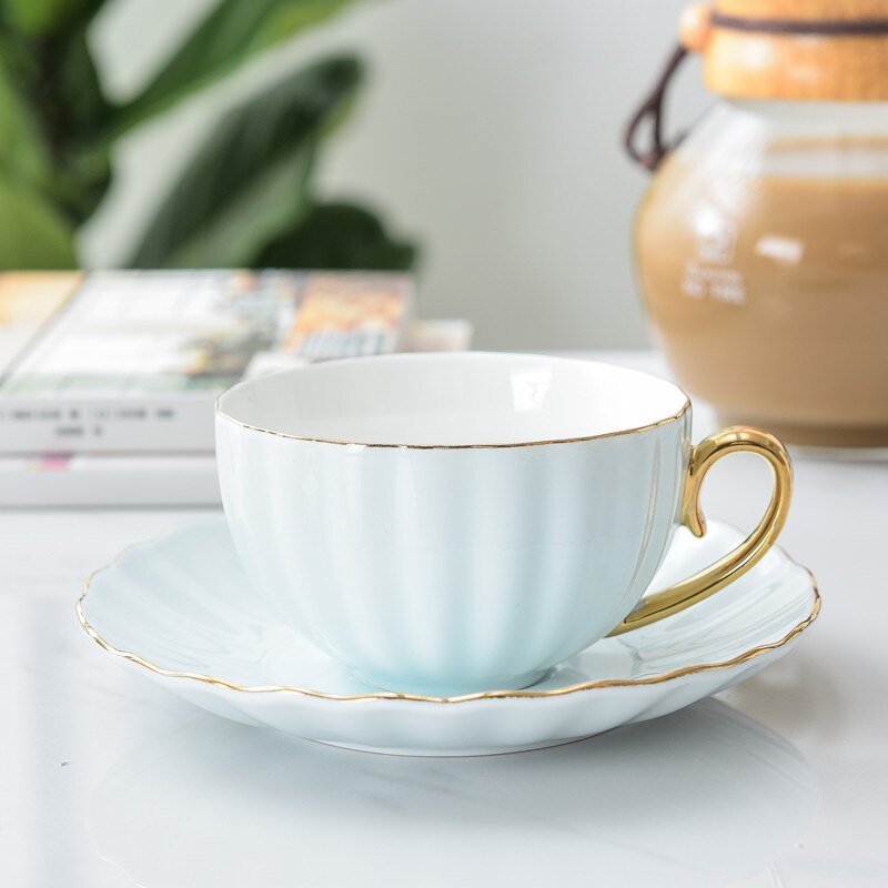 Coffee Mug Pink Cute Porcelain Cup and Saucer Ceramics Simple Tea Modern Water Cups Best: Blue