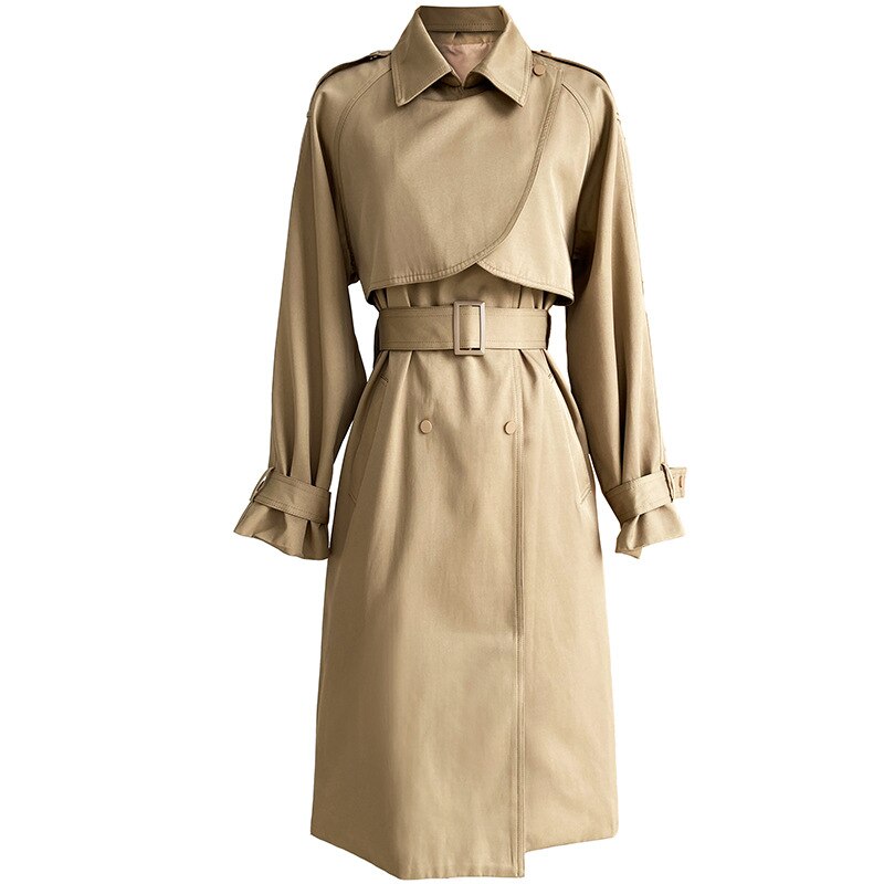 2022 En Najaar Vrouwen Mid-Length Trenchcoat Dunne Taille Modieuze Temperament Jas