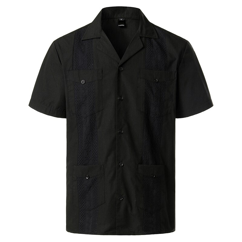 Kubanischen Camp Guayabera Shirt Männer Kurzarm Casual-Taste Unten Stickerei Mens Shirts Weiche Atmungsaktive Einfarbig Strand Shirts