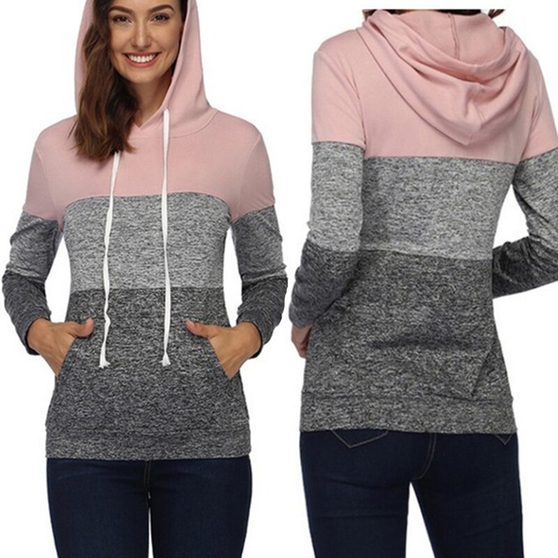Winter sportswear ladies color block hoodie casual long-sleeved pullover