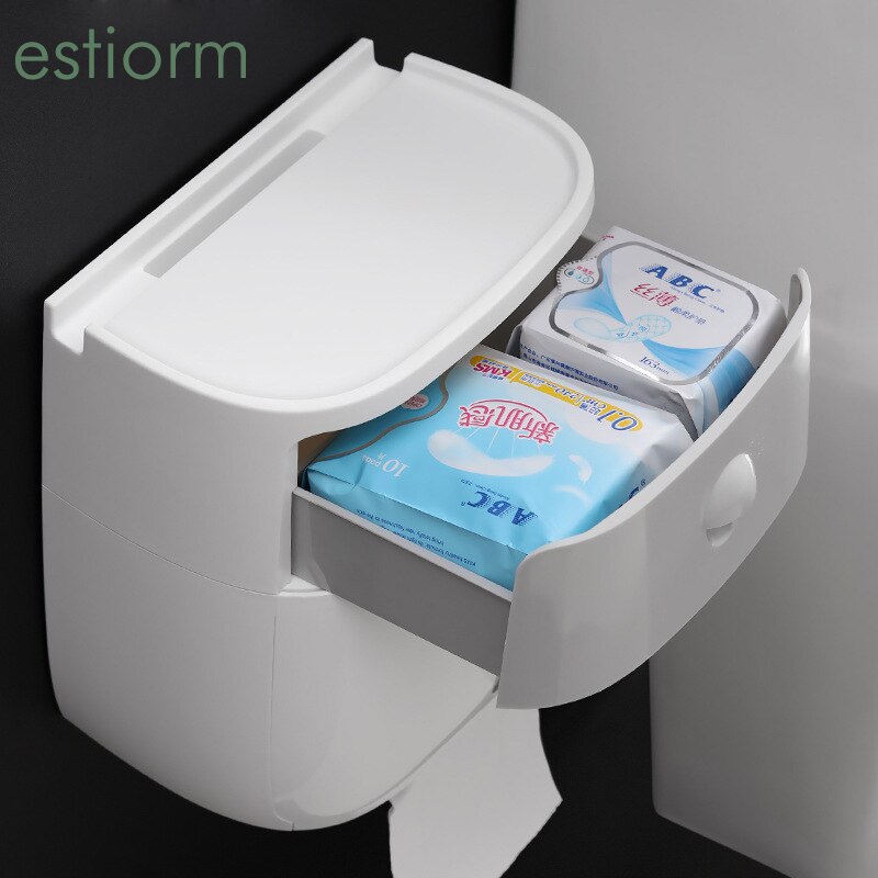 Wall Mounted Toilet Paper Holder,Waterproof Tissue Box,Bathroom Paper Towel Holder with Storage Box - Toilet Paper Dispenser