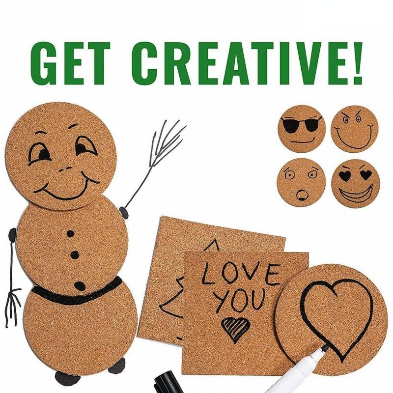 50pcs Pad Reusable Drink DIY Table Decor Kitchen Insulation Crafts Squares Round Self Adhesive Cork Coaster Cup Mat Mini Board