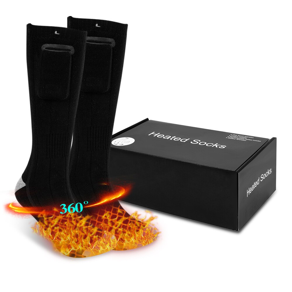 3.7v termiske bomuldsopvarmede sokker mænd kvinder batterikasse batteridrevet vinter fodvarmer elektriske sokker varmestrømper: Sort