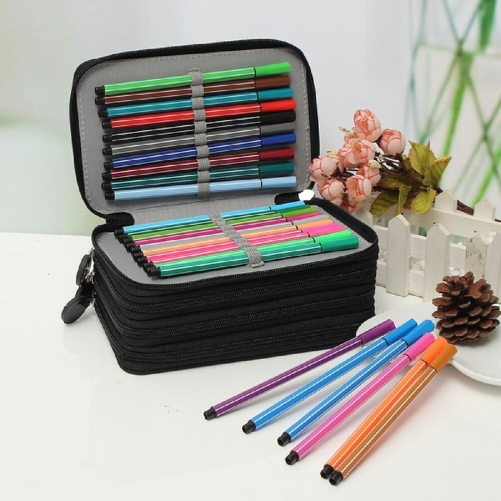 72 Slots Große Farbige Bleistift Fall Bleistift Halter Organizer Aquarell Oxford Stoff Bleistifte Tasche Box Schule Schreibwaren: Black