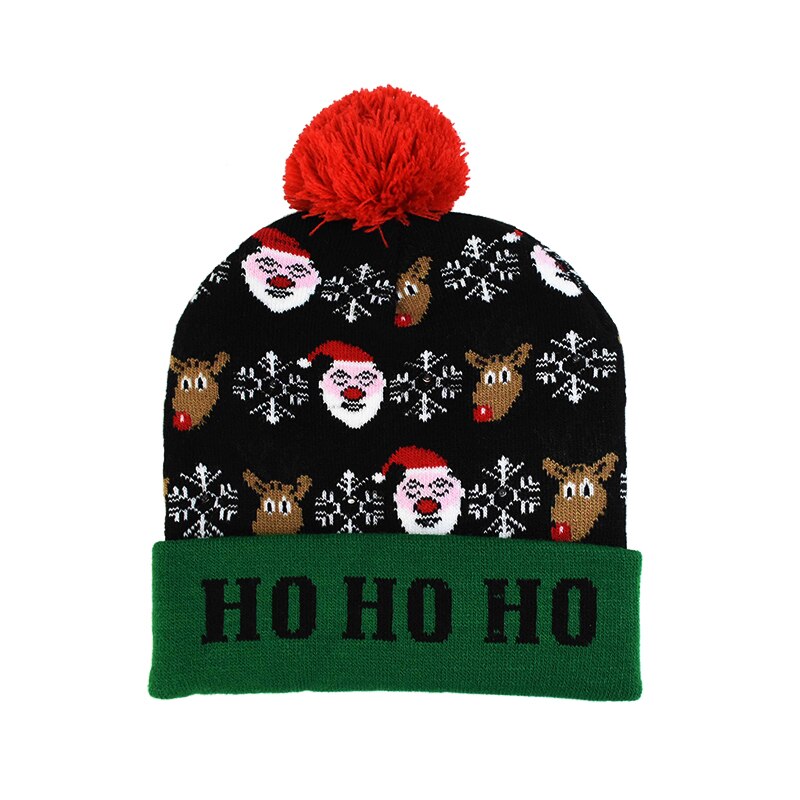 Julehuer beanie sweater led lys strik hue julepynt natal elg hue lys op strikket hue til børn: B06