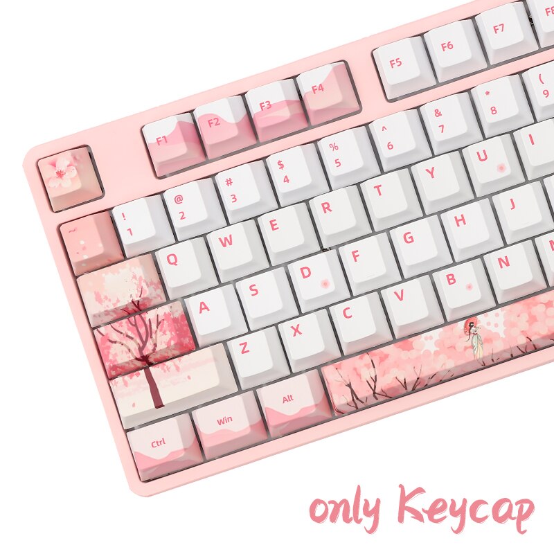 Pink Cherry Blossom Keycaps Cherry Profile Dye Sub PBT Keycap For GMK Cherry MX Switch 61/87/104/108 Mechanical Keyboar