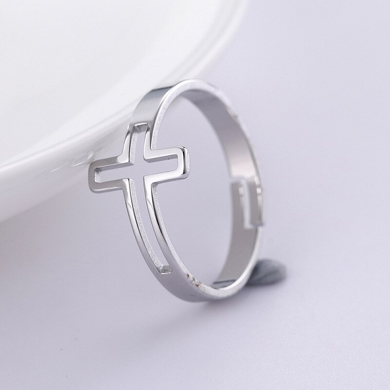 Rinhoo Rvs Holle Kruis Vinger Ringen Open Teen Ringen Voor Vrouwen Meisjes Verstelbare Vinger Ring Sieraden