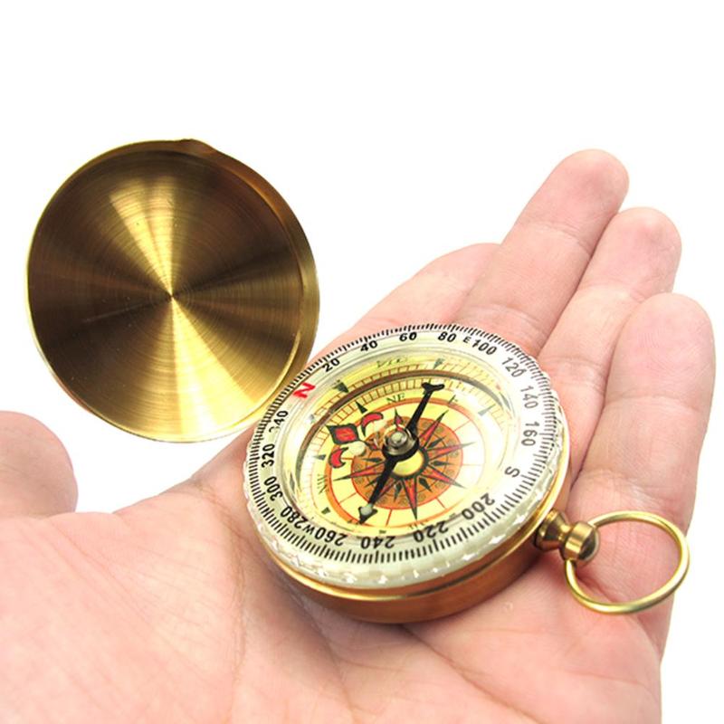 Outdoor Compass Camping Hiking Portable Pocket Brass Gold Plated Copper Compass Navigation with Noctilucence Display