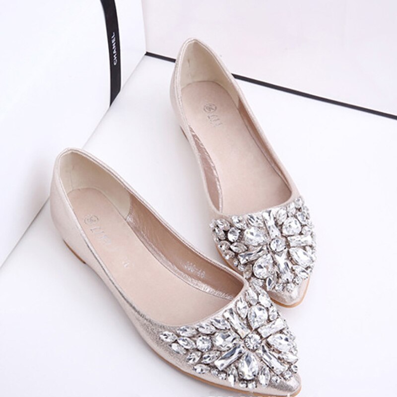 Ushine pu pink guld sølv flade skridsikre slid flade sko båd fritidssko med rhinestone damer ballet fedtstoffer sko piger kvinder: Guld / 7