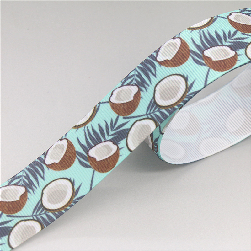 DHK-Cinta de grogrén con estampado de fruta de dragón, Pitaya, coco, manzana, naranja, accesorio para el pelo, lazo para la cabeza, decoración artesanal, 50 yardas, S1640
