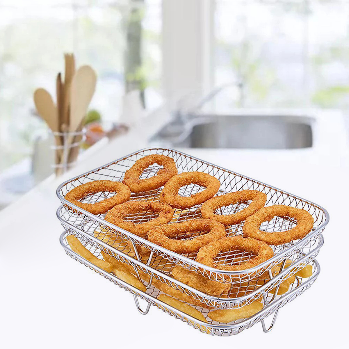 Rack para fritadeira a ar, aço inoxidável, bandeja para cozinhar a vapor, acessórios para fritadeira a ar, assadeira, churrasqueira, grelha, assar, ferramentas de cozinha