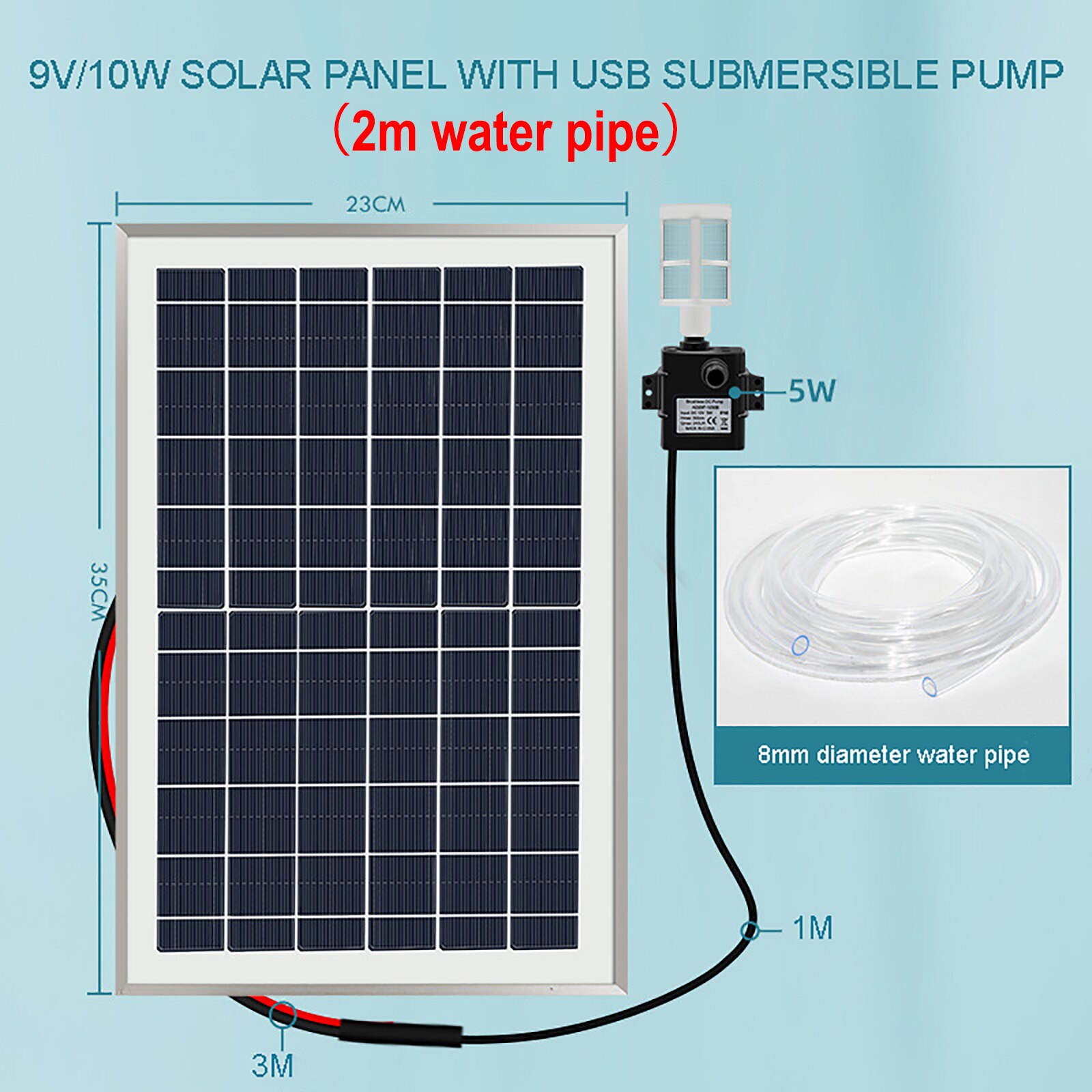 Solar Submersible Pump Kit 10W Solar Panel USB Water Pump Aquarium Fish Tank Filter Oxygenation Flowing Water Pumping Cycle Set: 9V 10W