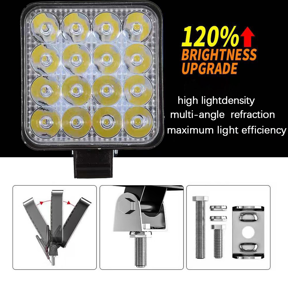 Bil ledet-lysbjelke 48w ledet-bjelker 16 barrer firkantet søkelyset offroad ledet-arbeidslys 12v 24v 27w til bil lastebil 4 x 4 4wd bil suv atv