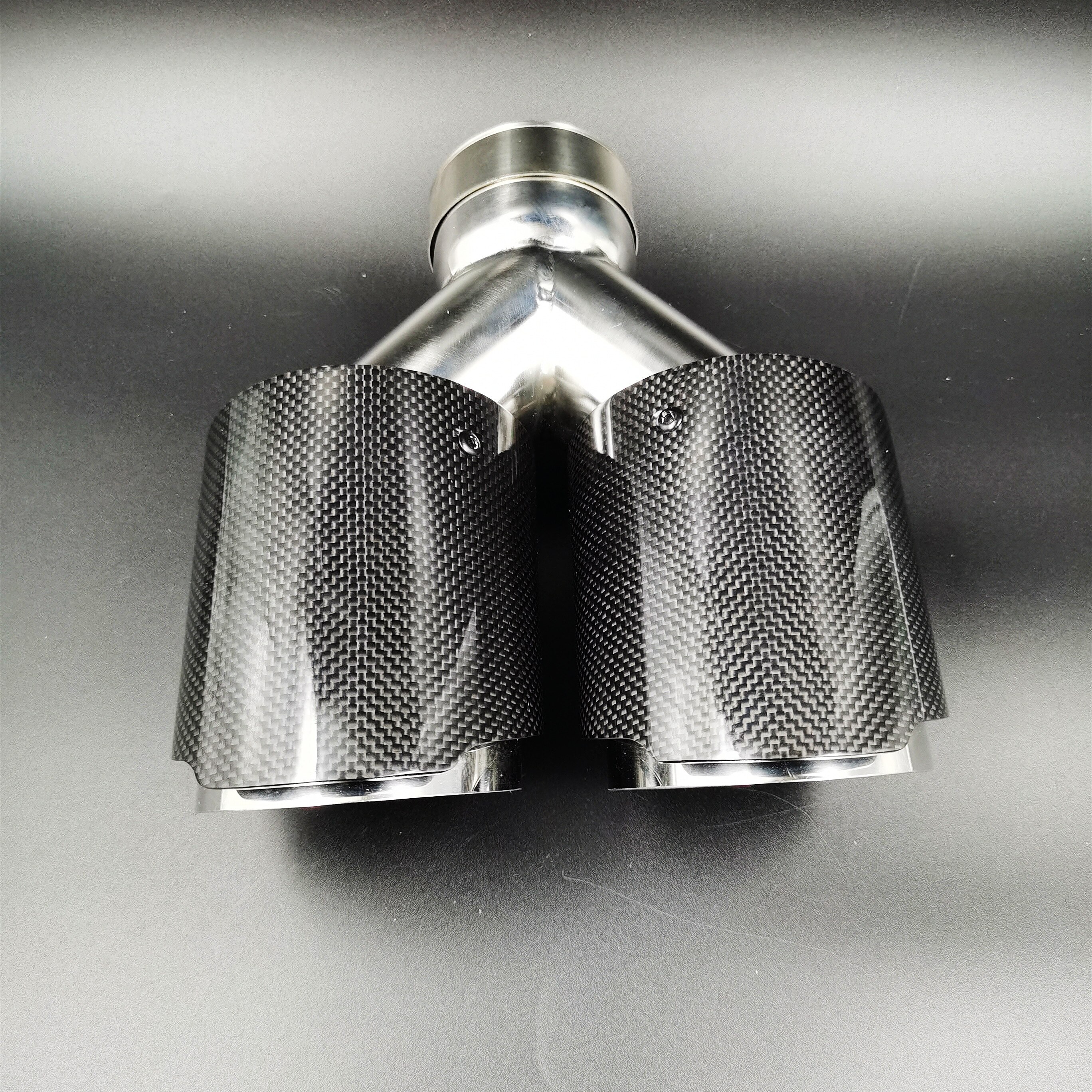 1PCS Y Style Universal Dual Glossy Carbon Fiber Exhaust Tip Muffler For Any Cars exhaust pipe For Akrapovic