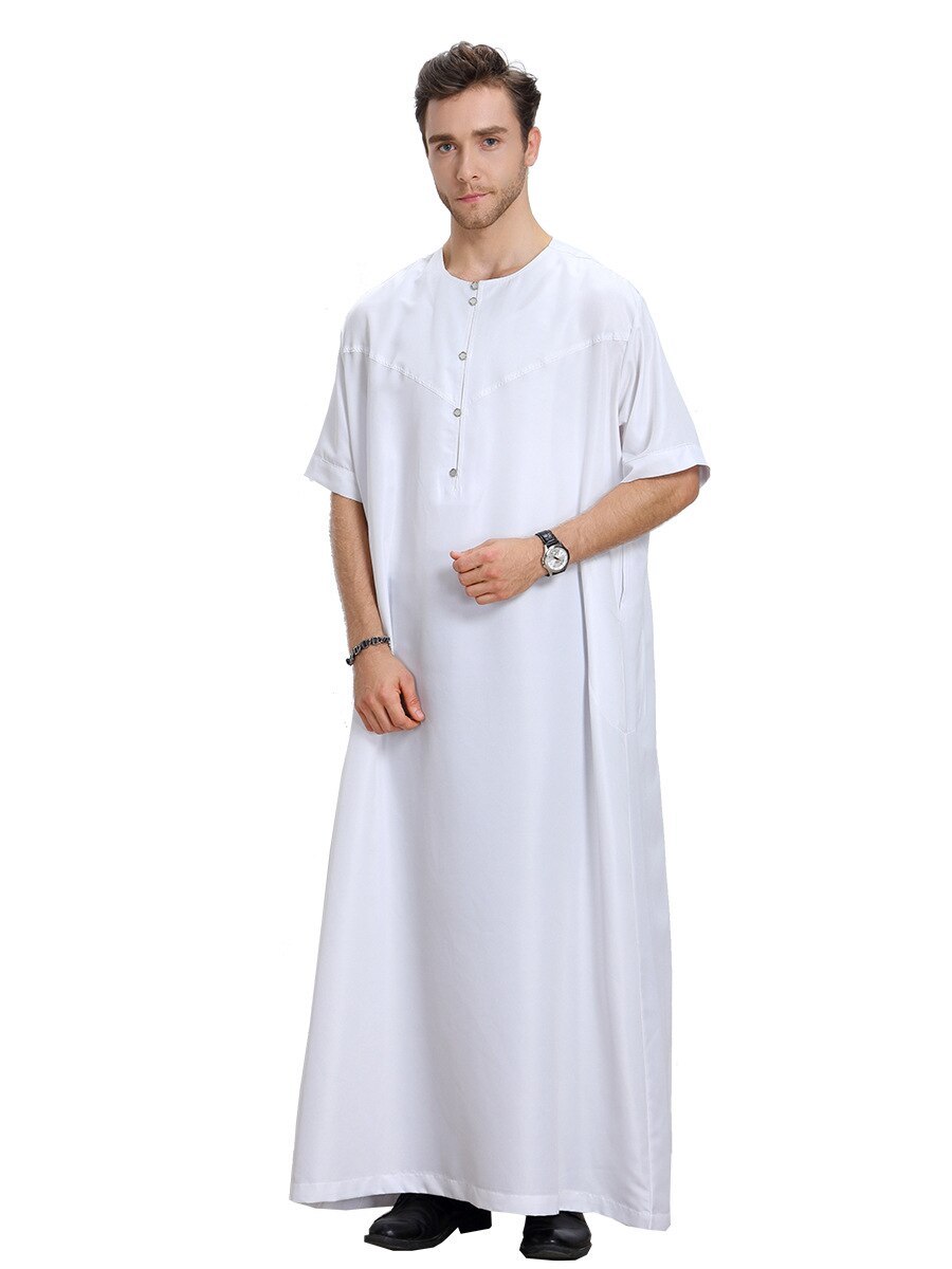 Moslim mannen arabische islamitische man zomer korte mouwen thobe voor mannen kaftan homme islamitische kleding abaya baju moslim pria cn -049