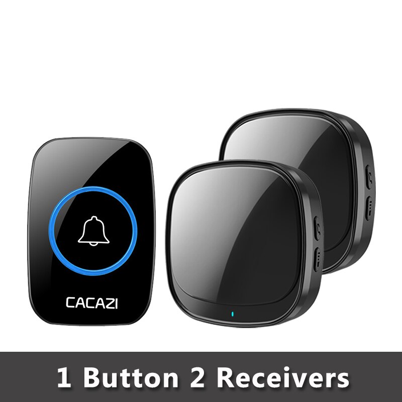 Cacazi Usb Draadloze Deurbel 60 Chimes 5 Level 150M Bereik Deur Bellen Bell Waterdicht Batterij Knop Usb Plug led Ontvanger: B 1Button 2Receiver