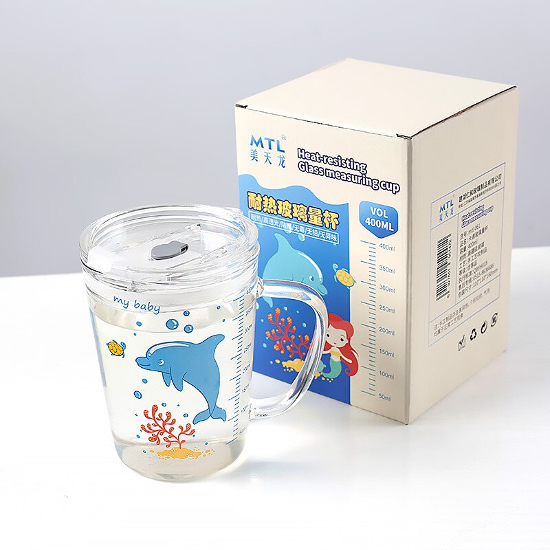 Taza de leche para niños, taza de cristal para el hogar, taza para el desayuno, copa de paja de 450ml
