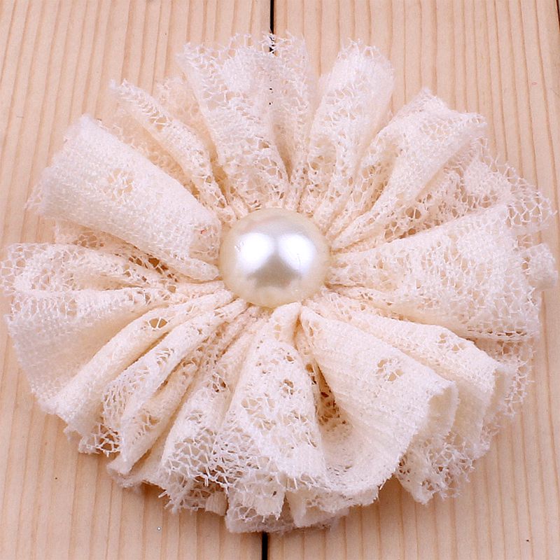 5 teile/los 7 cm 15 farben Ausgefranste Mesh Spitze Blumen Mit Perle Für Haar Zubehör Shabby Künstliche Stoff Blumen Für stirnbänder: Rot