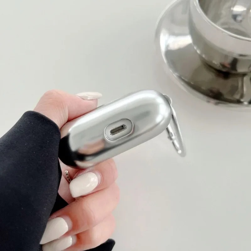 Electroplate Earphone Case For Airpods 1 2 3 Pro Protective Cover For Apple For Airpods Pro Case Silver Metal with Keychain Box
