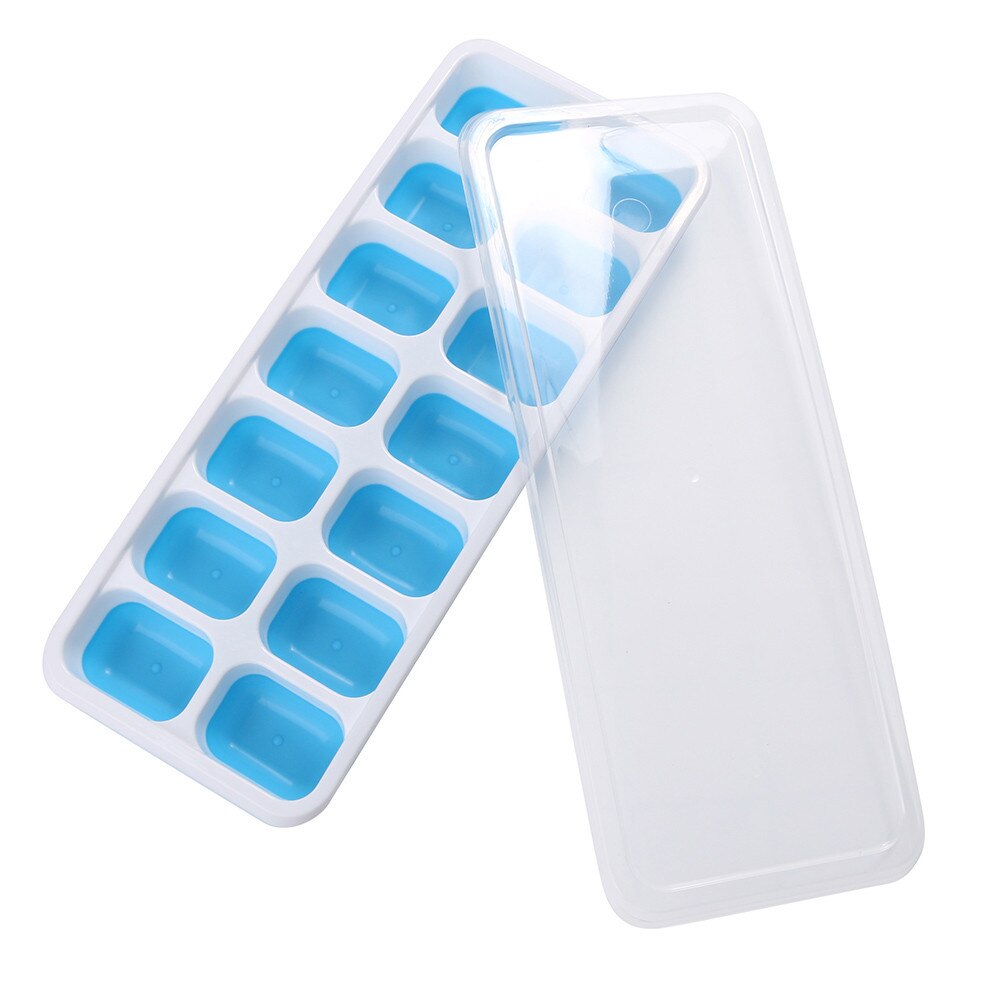1 Pc Covered Ice Cube Tray Set With 14 Ice Cubes Molds Flexible Rubber Plastic Molds Flexible Rubber Plastic Stackable Green#T2