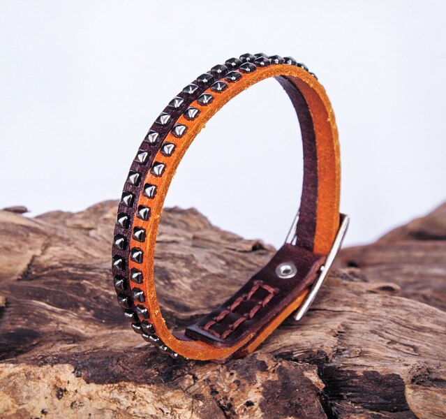 G553 Brown Rock Cool Chic Studded Single Wrap Leather Bracelet Wristband