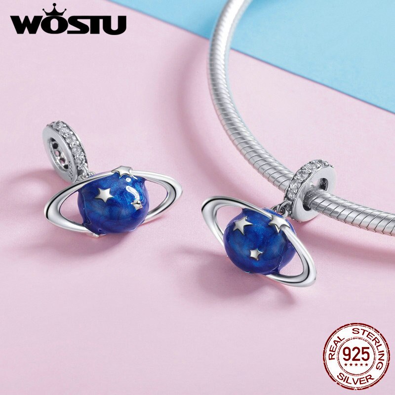 WOSTU Top 925 Sterling Silver Shiny Star Not round Beads Charm Fit Bracelet Necklace Pendant Original Jewelry CQC933