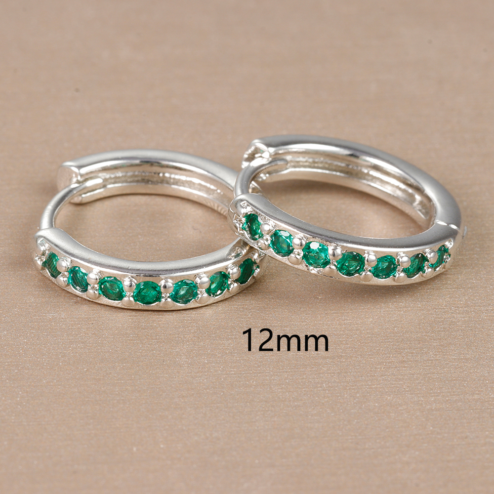 Pendientes de aro pequeños verdes de acero inoxidable para mujer, aretes Piercing de circonita con círculo redondo pequeño, joyería de tendencia personalizada, 2 uds.: Color acero