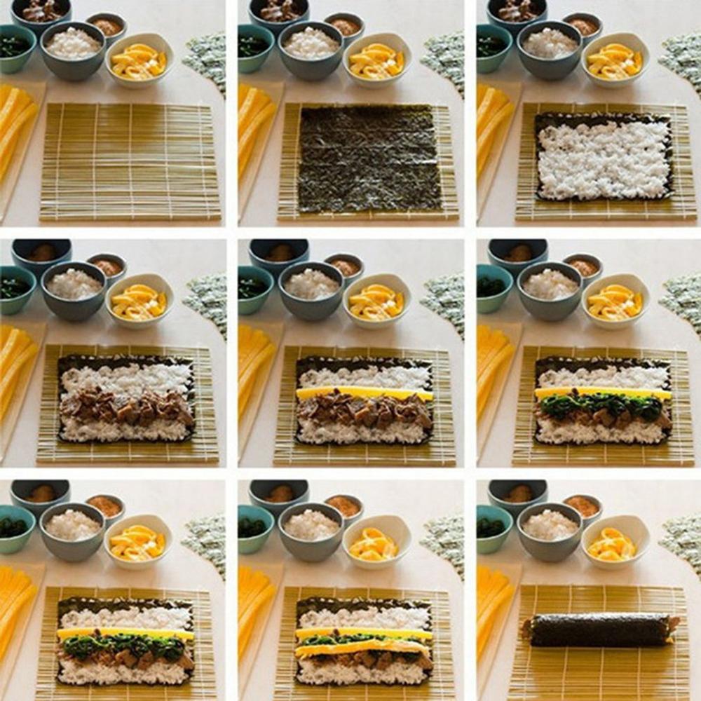 1Pcs Rolling Mat Sushi Bamboe Roller Diy Onigiri Sushi Maker Met Rijst Lepel Keuken Gadgets Sushi Gordijn Koken Accessor