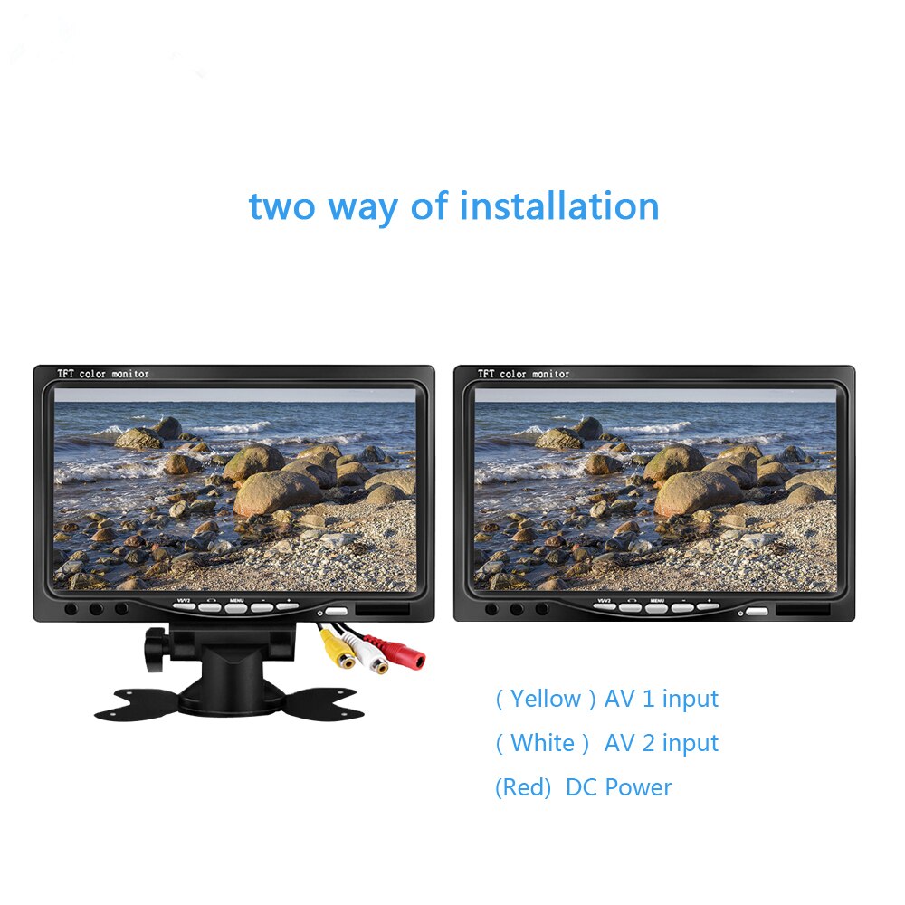 7 Inch TFT Color LCD Car Rear View Camera Monitor Support Rotating The Screen and 2 Video Input AV Inputs LCD Monitor