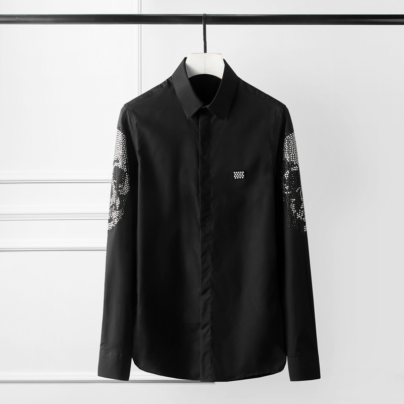 Top Brand Shirt men Solid Slim Long sleeve Business male Dress Shirts Social Camisas masculina Big Size 4XL: black / L(62-70kg)