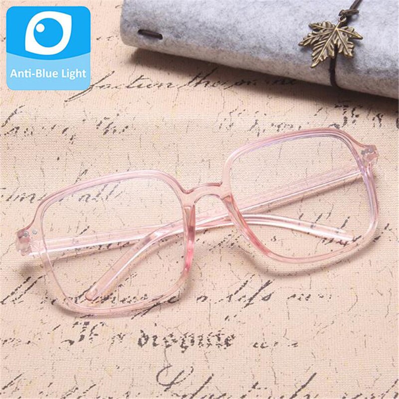 Anti Blue Light Block Glasses Square Eyeglasses Women Optical Frame Transparent Female Eyewear Men Filter Reduces Male: Pink
