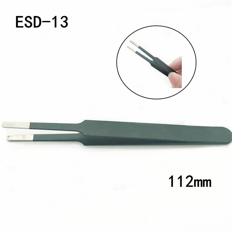Black tweezers, stainless steel tip, Oblique flat tip, elbow, nail tools, repair tools, soldering irons, tweezers