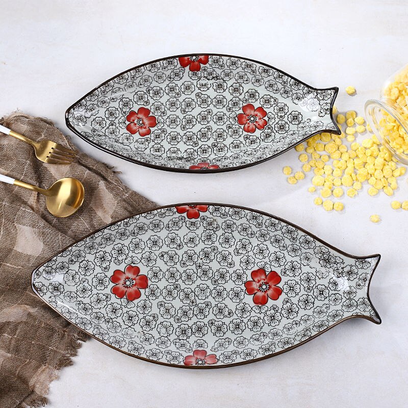 Fish plates Home ceramic dishes Fish-shaped plates Large steamed fish plates Rectangular plates nordic plate