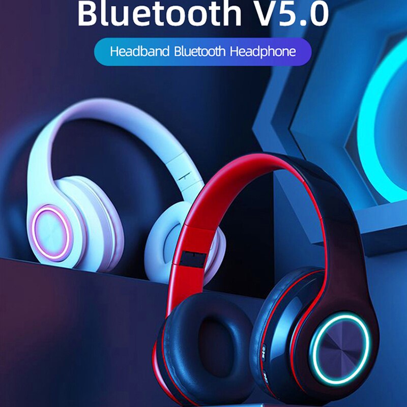 B39 Gaming Hoofdtelefoon Knipperende Led Bluetooth Draadloze Headset Kid Meisje Stereo Muziek Oordopjes Telefoon Oortelefoon Voor Iphone 12