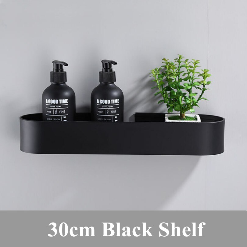 Plads aluminium sort badeværelse hylder køkken væg hylde bruser opbevaring rack håndklæde bar badeværelse tilbehør 30-50 cm længde: 30cm sorte
