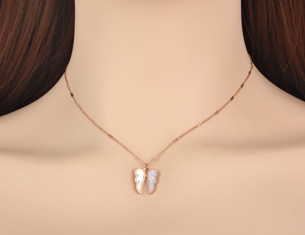 Lokaer Bohemen Shell & Kristal Dubbele Vleugels Charm Hanger Kettingen Voor Vrouwen Trendy Rvs Ketting N20171