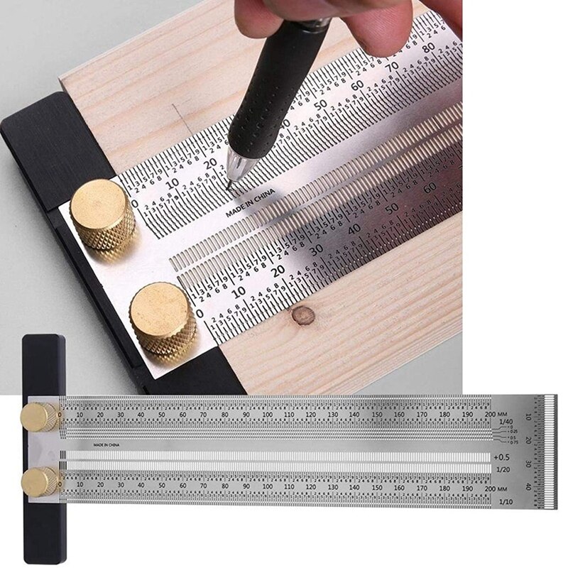 Precision Marking T-Rule Stainless Steel T Type Hole Ruler Scribing Gauge Marking Measuring Tool With Automatic Pencil