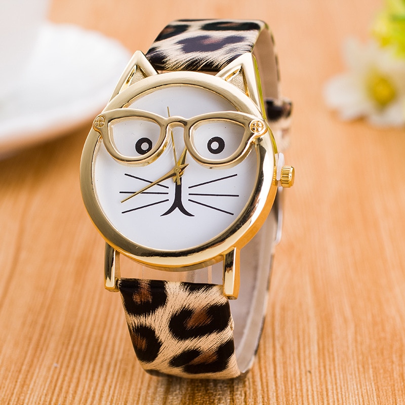 Hello kitty tegneserie sød kat bære briller børn se børn leopard ur fødselsdag studerende dreng pige farverigt ur