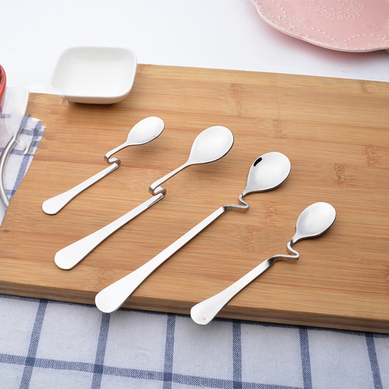 BalleenShiny-cucharas de mango largo y suspensión de acero inoxidable, cucharón de condimentos, cuchara de torsión colgante, taza de café y postre