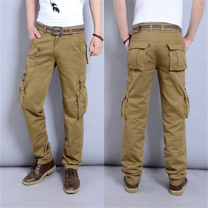 Cargo Pants Men Work Pants Loose Fit Cotton Straight Leg Casual Workwear with Muti Pockets