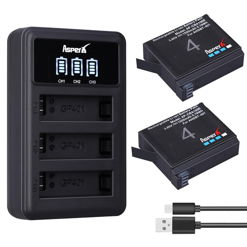 Batería de AHDBT-401 de 1500mAh para Gopro Hero 4, batería AHDBT401 AHDBT 401 + LED de 3 puertos, Cargador USB para cámara GoPro Hero4 HERO4, 4 Uds.: 2B with Charger