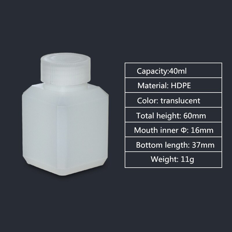 Empty HDPE bottle narrow mouth solid plastic container for liquid,lotion,cosmetic packaging bottle food grade: 40ML square