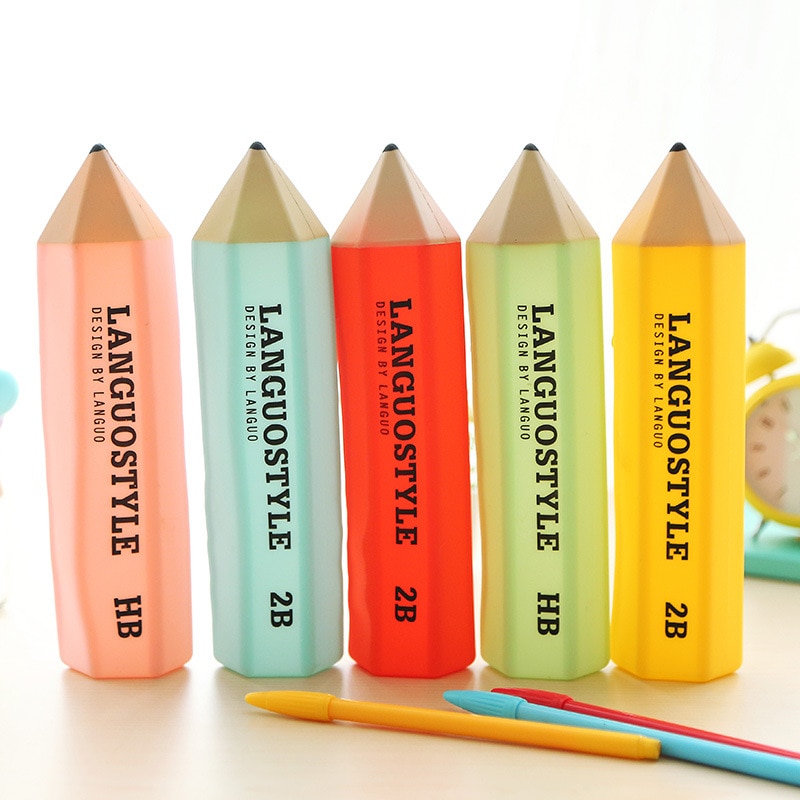 pencil shape Large Zipper Pencil Case Pen Holder Pouch School Stationery Phone Bag Storage Cosmetic rubber opc036