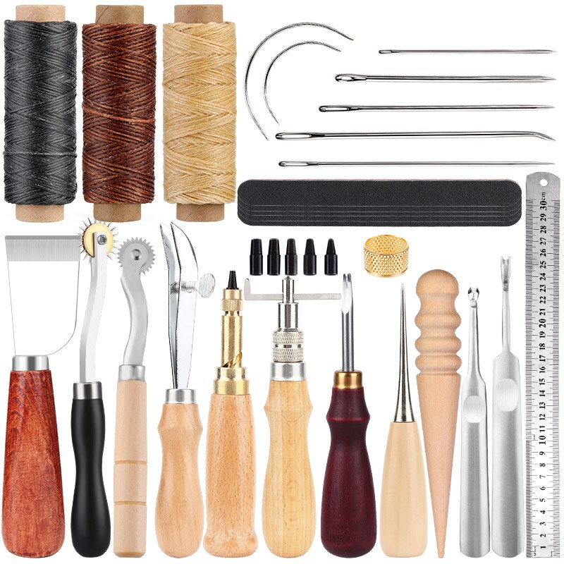 LMDZ Leathercraft Tools Kit With Cutting Knife Waxed Thread Sewing Needles Leather Punch Tools Accessories For DIY: Type 3